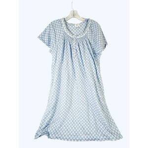 Aria Collection XL Blue Floral Fleece Nightgown Long Sleeve Button Neck